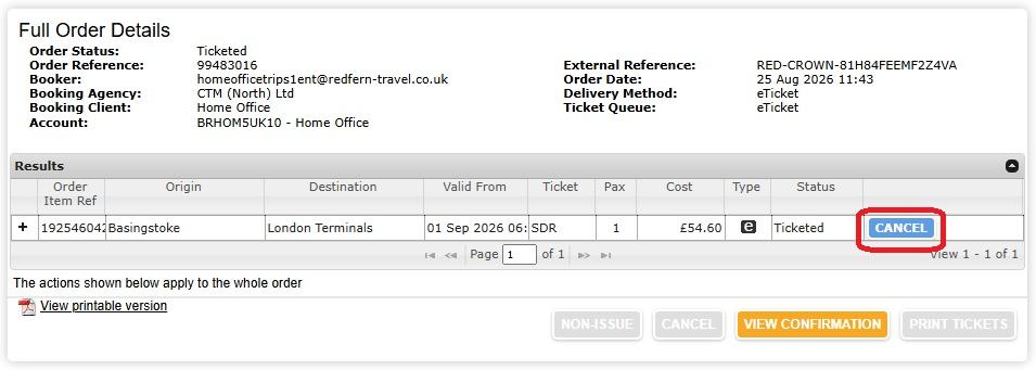 Evolvi Order Details CANCEL button